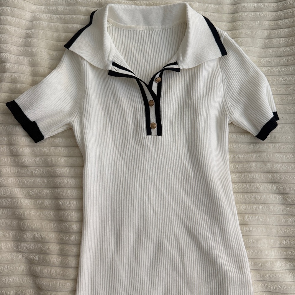 Commense White and Black Button Down Shirt